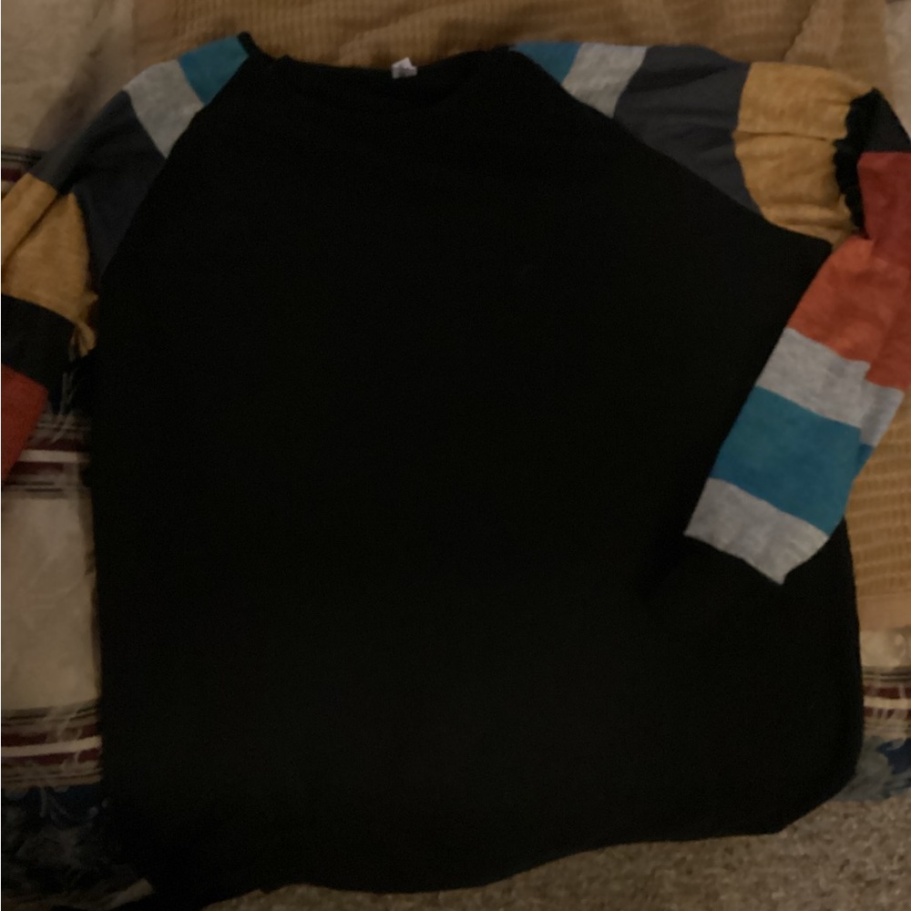 Long sleeve top with stripes on sleeves